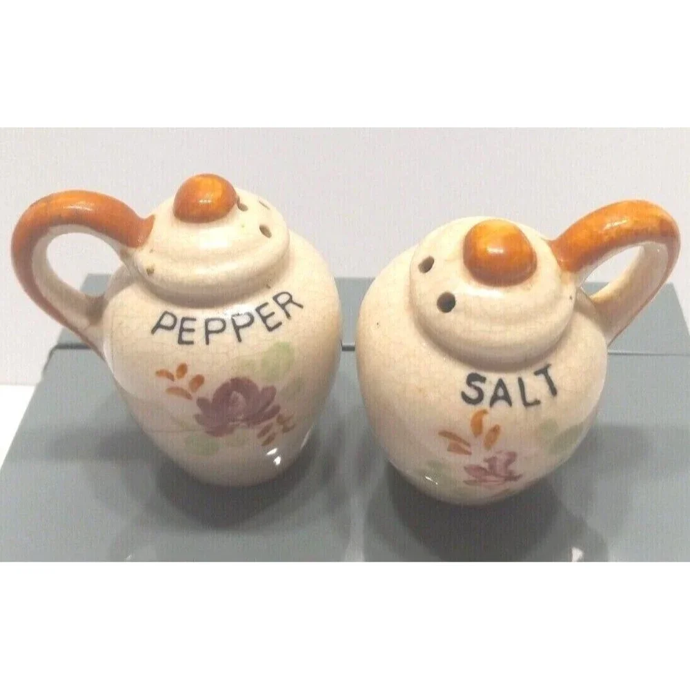 Jug Shaped Vintage Pal*Mar Salt Pepper Shakers Japan 1940s Floral 2 inches